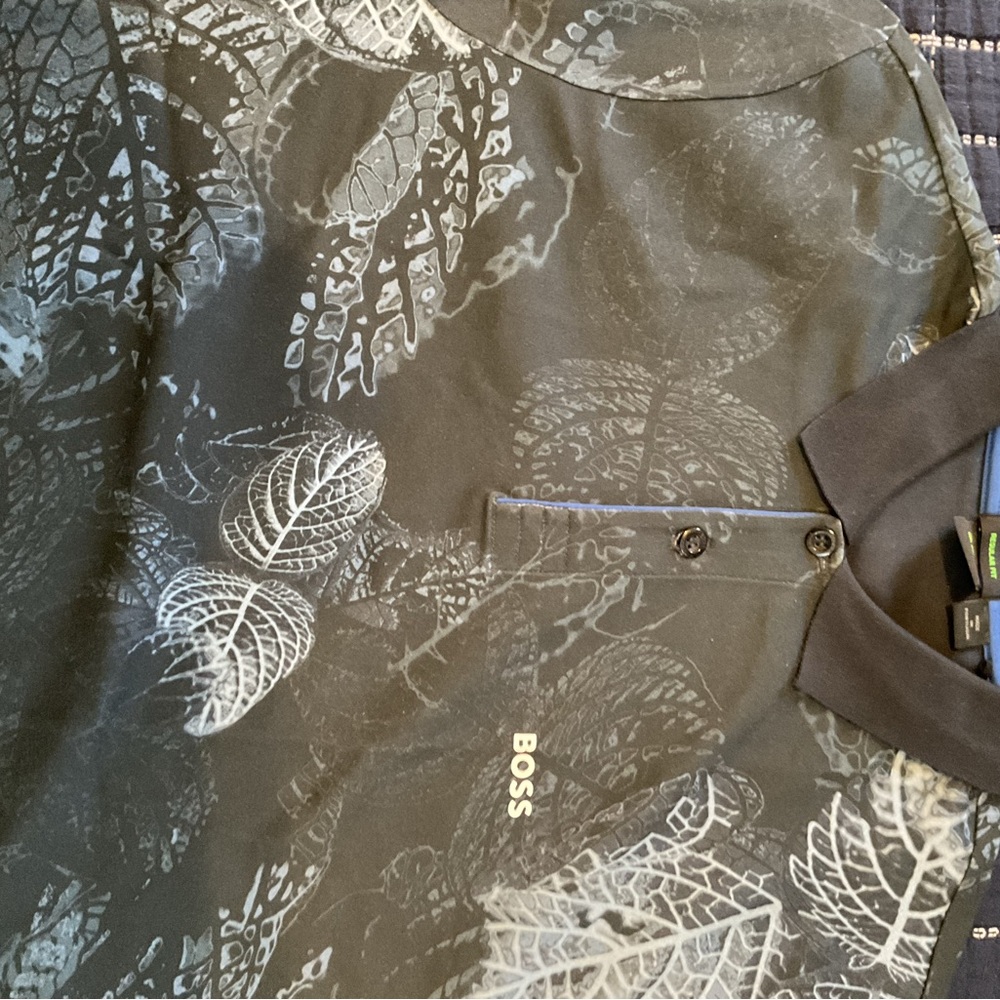 Boss Black Polo with White Leaf Design